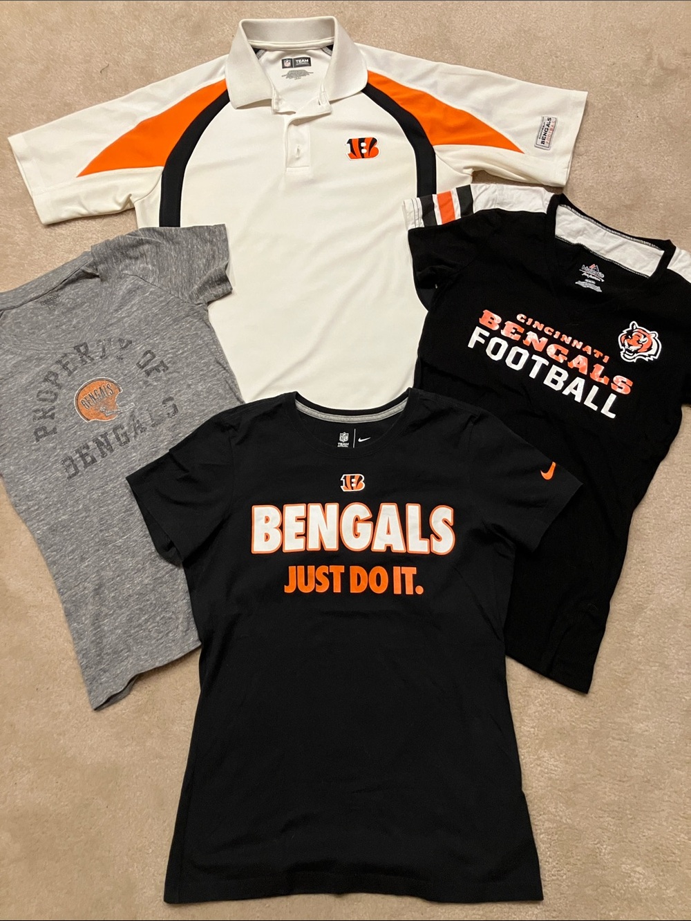 Nike and Reebok Cincinnati Bengals Black 'BENGALS Just Do It.' T‑Shirt & others